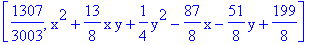 [1307/3003, x^2+13/8*x*y+1/4*y^2-87/8*x-51/8*y+199/8]